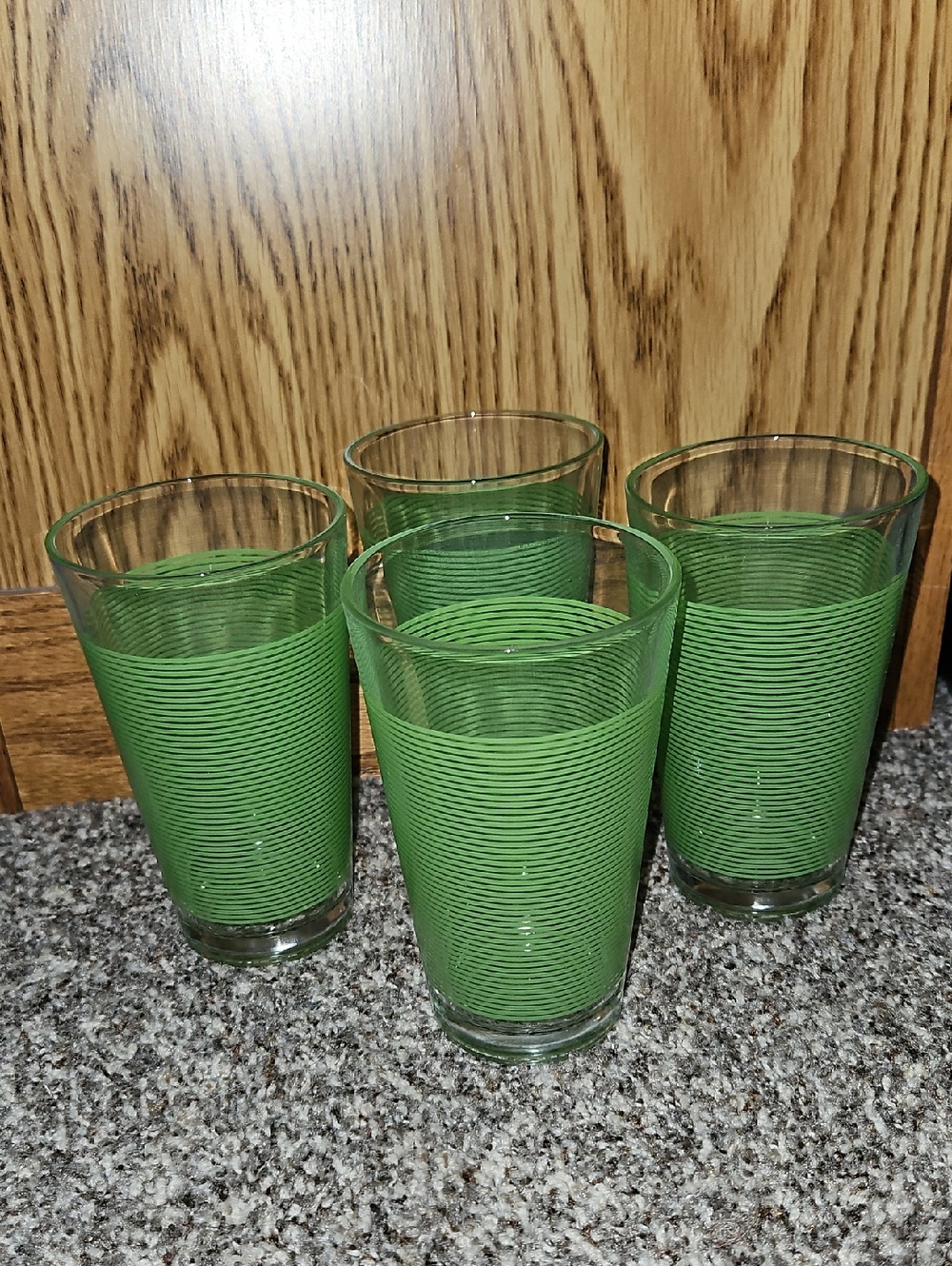 16 Ounce Tumbler Glass Set - Green Striped Set of Four